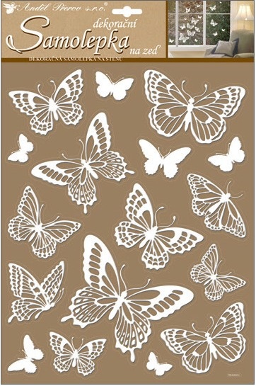 Samolepky na zeď bílí motýli s glitry 41x28 cm : 8595603423650
