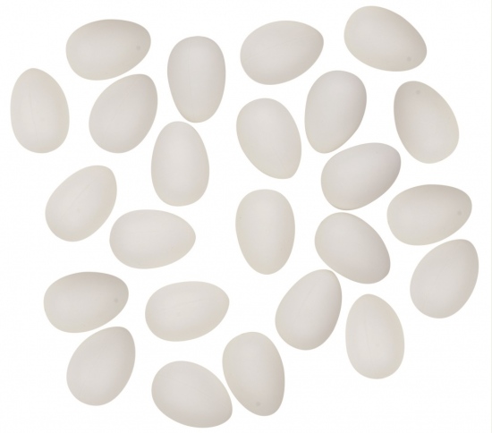 Vajíčka bílá k dozdobení plastová 4 cm bez šňůrky,24 ks v sáčku 