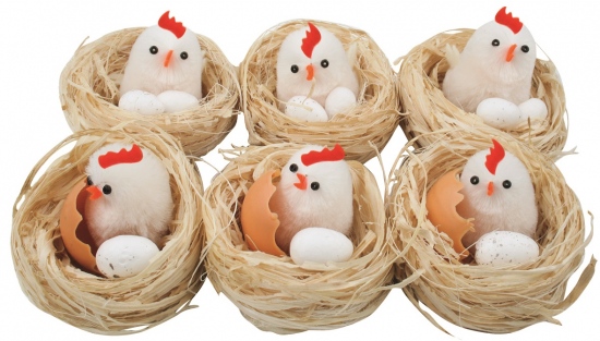Hnízda s kuřátkem a vejcem 5,5 cm, 6 ks v krabičce