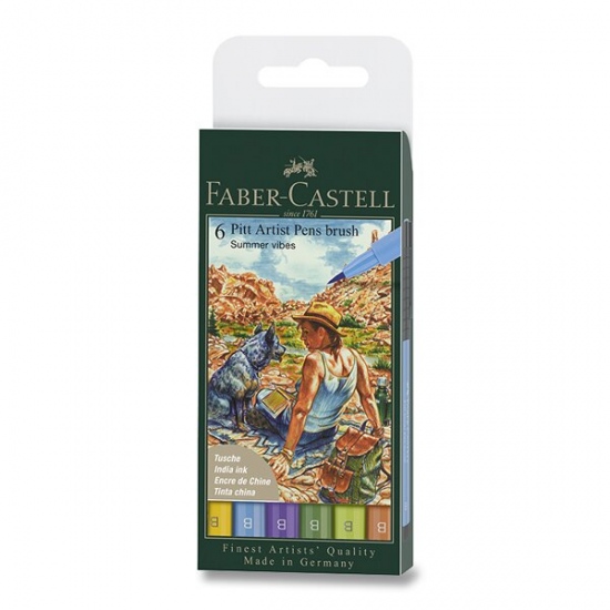 Popisovač Faber-Castell Pitt Artist Pen Brush 6 ks, hrot B, letní odstíny Faber-Castell