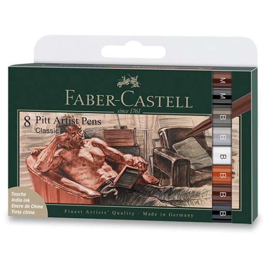 Popisovač Faber-Castell Pitt Artist Pen Brush Classic sada 8 ks, různé hroty Faber-Castell