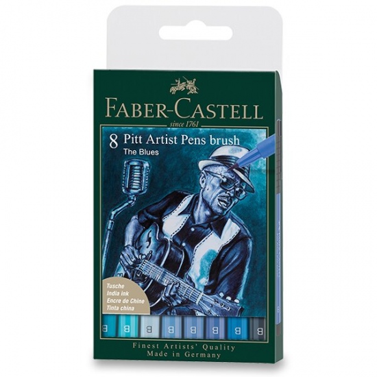 Popisovač Faber-Castell Pitt Artist Pen Brush Blues sada 8 ks, hrot B Faber-Castell