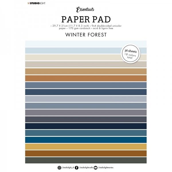 Blok barevných papírů Studio Light, A4 (36 listů) – odstíny hnědé a zelené