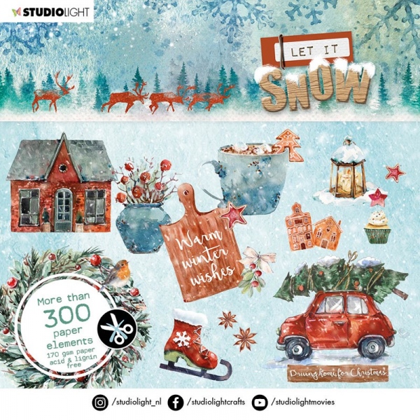 Blok s papírovými výseky Studio Light, 15 x 15 cm (300+ obrázků) – Let it Snow