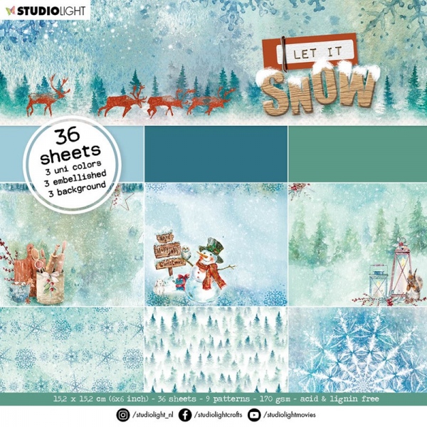 Blok vzorovaných papírů Studio Light, 15 x 15 cm – Let it Snow, modré variace