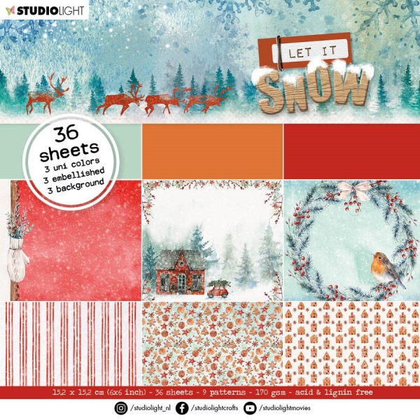 Blok vzorovaných papírů Studio Light, 15 x 15 cm – Let it Snow, červené variace