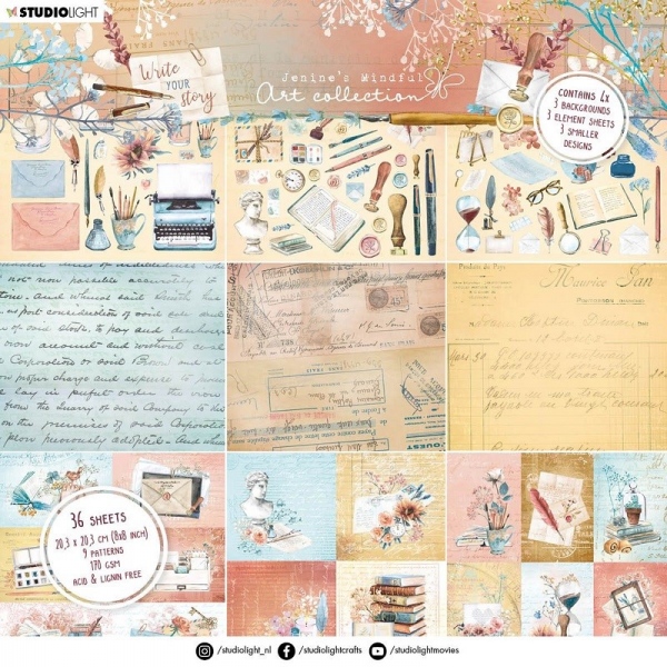 Sada scrapbookových papírů Studio Light, kolekce JMA, 20,3 x 20,3 cm – Write Your Story