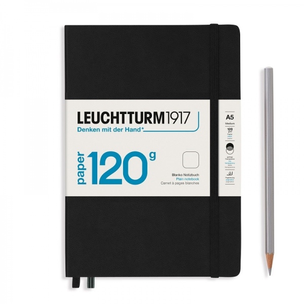 Zápisník Leuchtturm, A5, 120 g/m2, prázdný (203 listů) – černý
