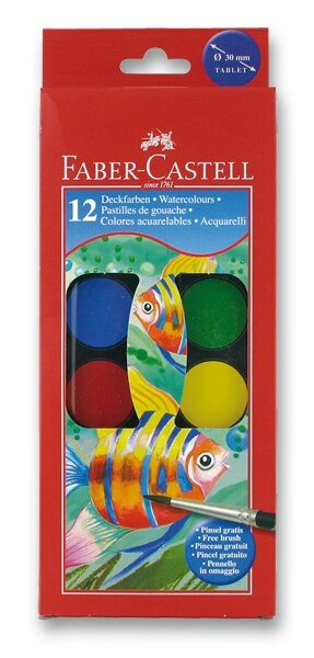 Vodové barvy Faber-Castell 12 barev, průměr 30 mm
