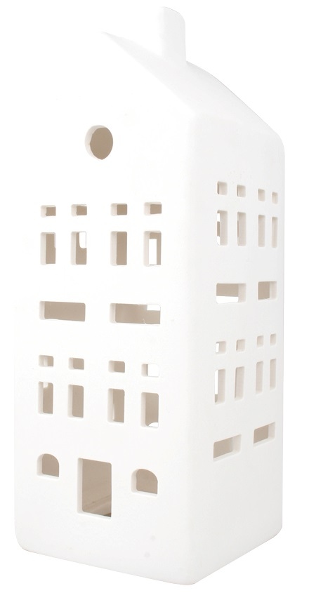Svícen domek porcelánový matný s LED 21,5 cm