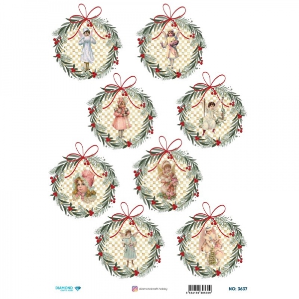 Rýžový papír, A4 - Andělské Vánoce, 8 věnců