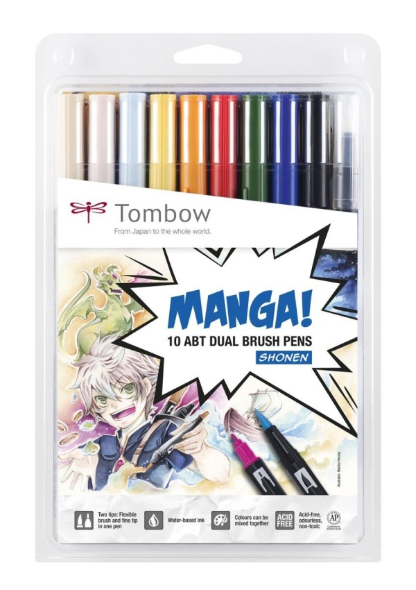 Tombow Oboustranný štětcový fix ABT - Manga Shonen 10 ks