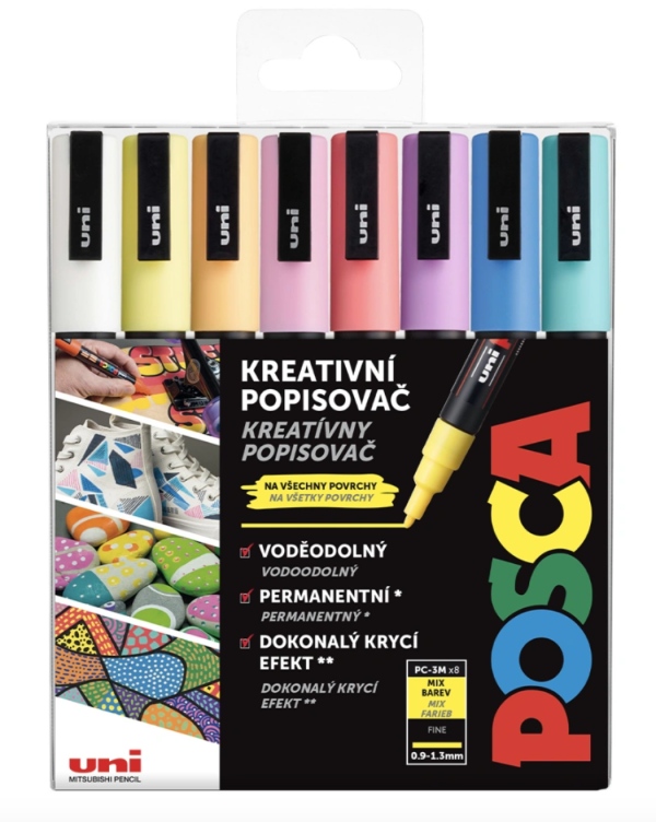 POSCA akrylový popisovač PC-3M 8 ks - mix pastelových barev