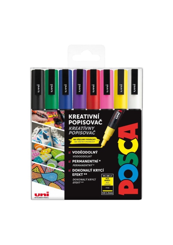 POSCA akrylový popisovač PC-3M 8 ks - mix základních barev