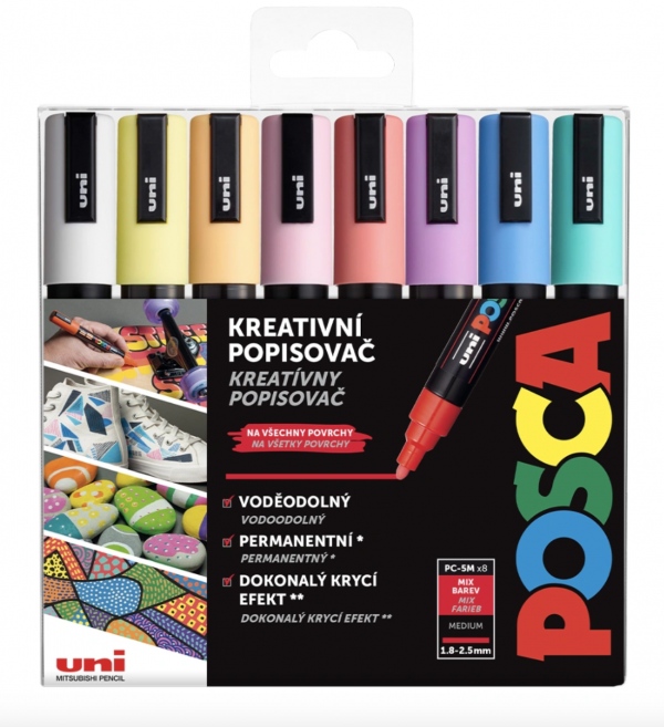 POSCA akrylový popisovač PC-5M Sada pastelových barev 8 ks