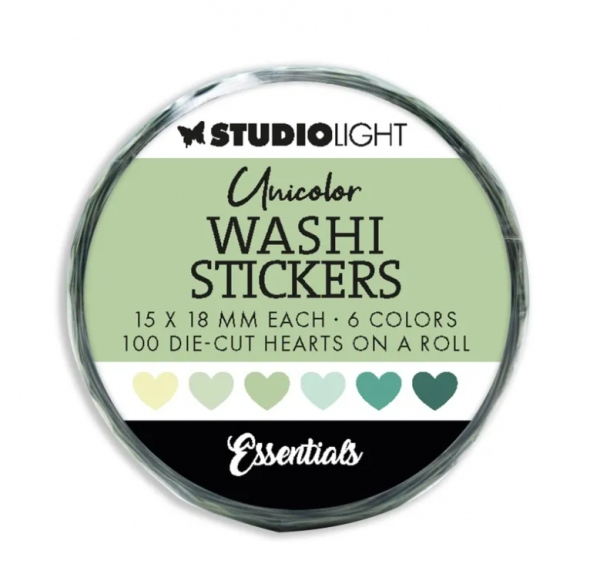 Washi samolepky Studio Light, 100 ks - Zelená srdíčka