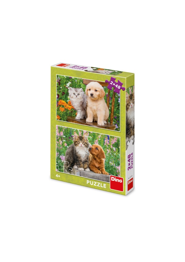 Puzzle Pejsek a kočička na zahradě 2x48 dílků