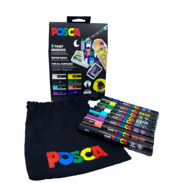 Posca sada popisovačů PC-5M, s bavlněným pytlíkem POSCA, 1,8 - 2,5 mm, mix barev (8 ks)