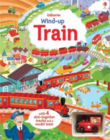 Wind-up train book with slot-together tracks