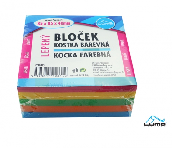 Bloček KOSTKA barevná 85 x 85 x40mm, lepená LUMA