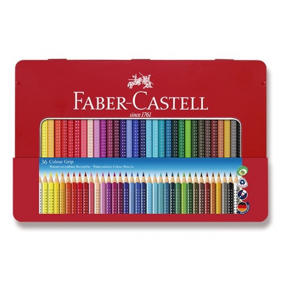 Pastelky trojboké Faber Castell GRIP rozmyv. 36 ks v plechu Faber-Castell