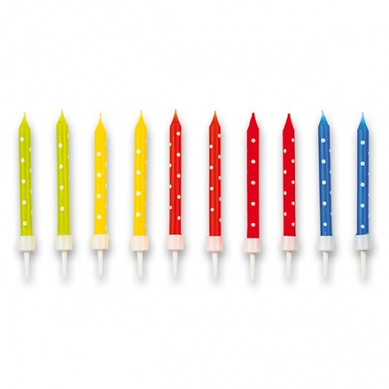Dortové svíčky s puntíky 24 ks mix barev blistr