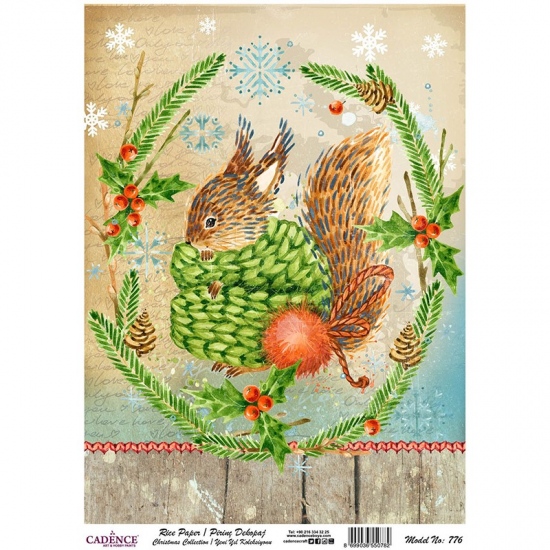 Rýžový papír Cadence A4 - Vánoční kolekce veverka v šále
