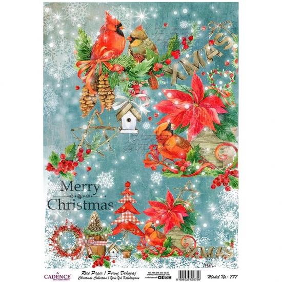 Rýžový papír Cadence A4 - Vánoční kolekce ptáček a vánoční hvězda