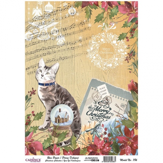 Rýžový papír Cadence A4 - Vánoční kolekce kočka a vánoční hvězda
