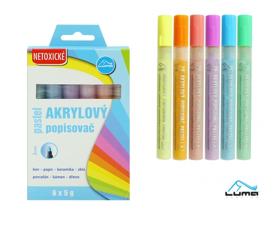 Popisovač akrylový Pastel sada Luma 6 barev