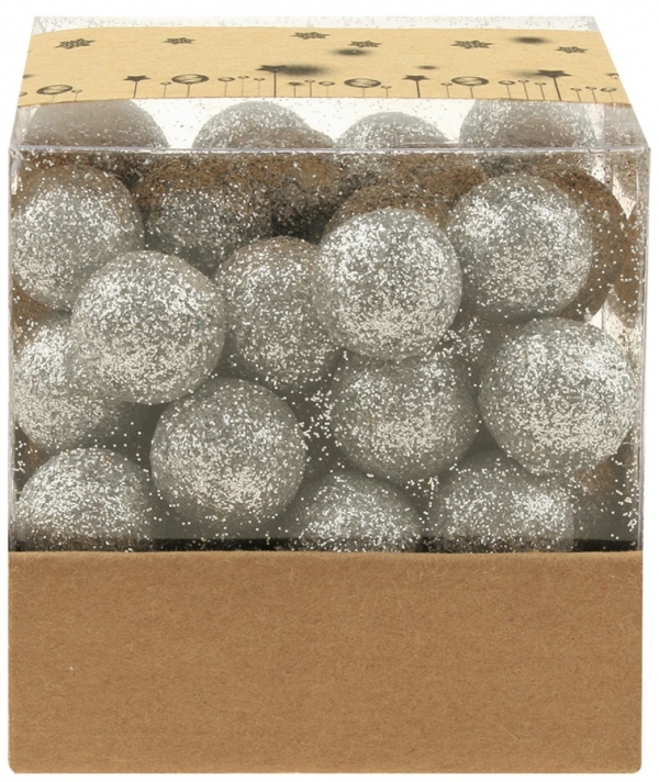 Kuličky stříbrné polystyrénové glitrové cca 2 cm, 30 ks