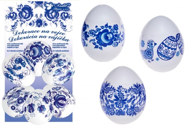 Smršťovací dekorace na vejce modré10ks+10stojánků