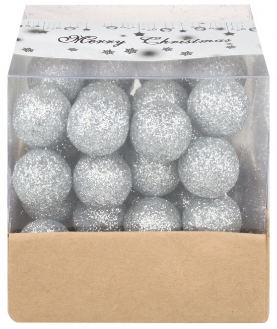 Kuličky stříbrné polystyrénové glitrové cca 1,5 cm, 60 ks