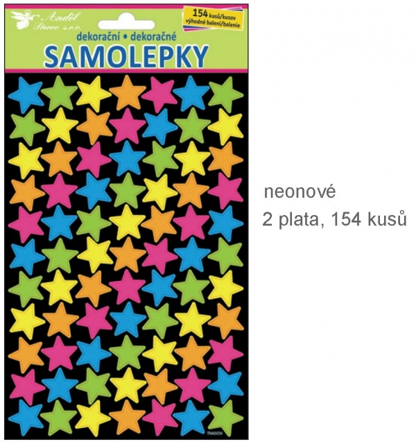 Samolepky neonové hvězdičky 2 archy 21x14cm