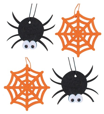 Pavouček a pavučina z filcu na zavěšení 6,5 cm, 4 ks