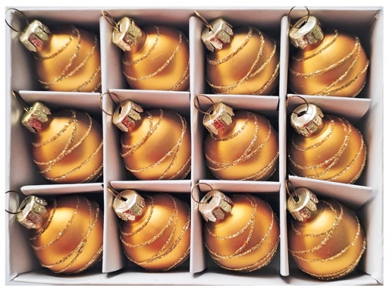 Sada skleněných baněk s glitry 3 cm, 12 ks zlaté