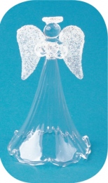 Anděl skleněný na postavení s průhlednou sukní 11 cm 