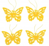 Motýl filcový žlutý 7 cm, 4 ks v sáčku