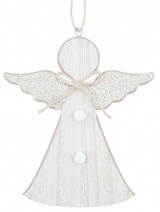 Anděl dřevěný se zlatými křídly na zavěšení 15 cm