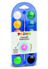 PRIMO Vodové barvy průměr 25mm 12ks + štětec