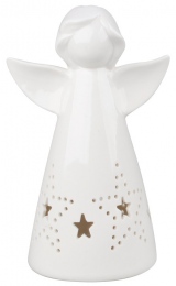 Anděl porcelánový s hvězdou s LED 16 cm