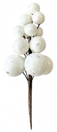 Větvička bílých bobulí s glitrem 13 cm, 2 ks