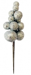 Větvička stříbrných bobulí s glitrem 13 cm, 2 ks