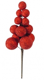 Větvička tmavě červených bobulí s glitrem 13 cm, 2 ks