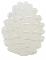 Svíčka šiška bílá s bílými glitry, 6 x9 cm